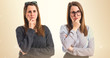 © luismolinero - Twin sisters thinking over white background