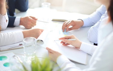 Image of business people hands working with papers at meeting