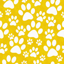 Yellow And White Dog Paw Prints Tile Pattern Repeat Background