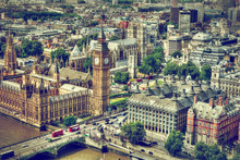 Big Ben, Westminster Bridge On River Thames In London, The UK Aerial View