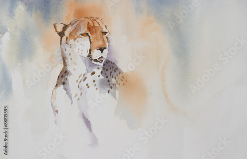 Naklejka - mata magnetyczna na lodówkę Original watercolour, portrait of a cheetah.