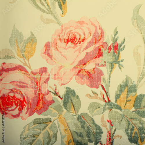 Tapeta ścienna na wymiar Detail of vintage wallpaper with rose floral victorian pattern