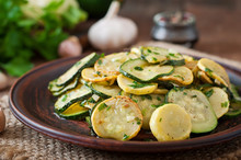 Warm Salad With Young Zucchini With Garlic And Herbs