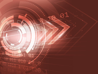 Fototapete - Abstract technology vector background in red with shine, circle, number scheme and arrows