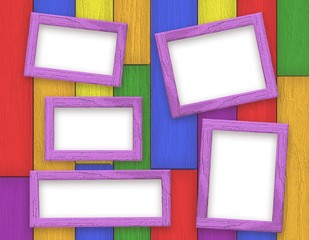 Wooden picture frames color set on colorful wooden rainbow background