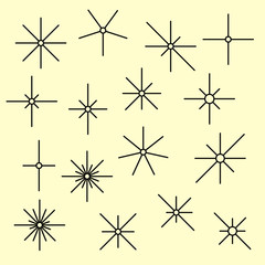 Wall Mural - line sparkling symbols black color on a light yellow background