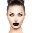 High fashion beauty model girl with black make up and long lushes