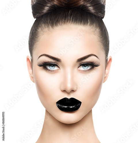 Fotografie, Obraz High fashion krása modelu dívka s černým make-up a dlouhé lushes