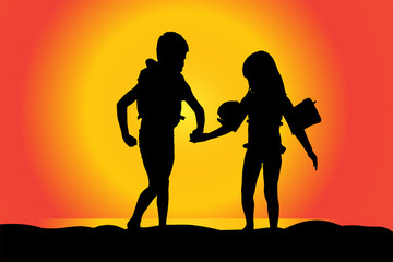 Sticker - Vector silhouette of children.