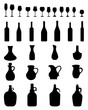 © NikolaM - Black silhouettes of wine glasses and bottles, vector