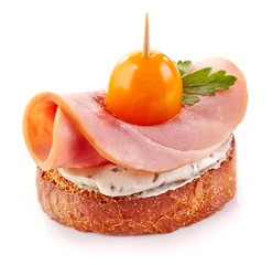 Wall Mural - toasted bread slice with ham and tomato