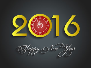 Vector 2016 Happy New Year background with gold clock