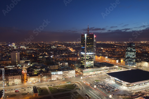 Fototapeta na szkło Centrum Warszawy nocą w Polsce