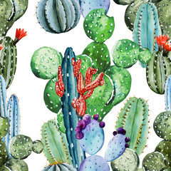 Wall Mural - Watercolor cactus pattern