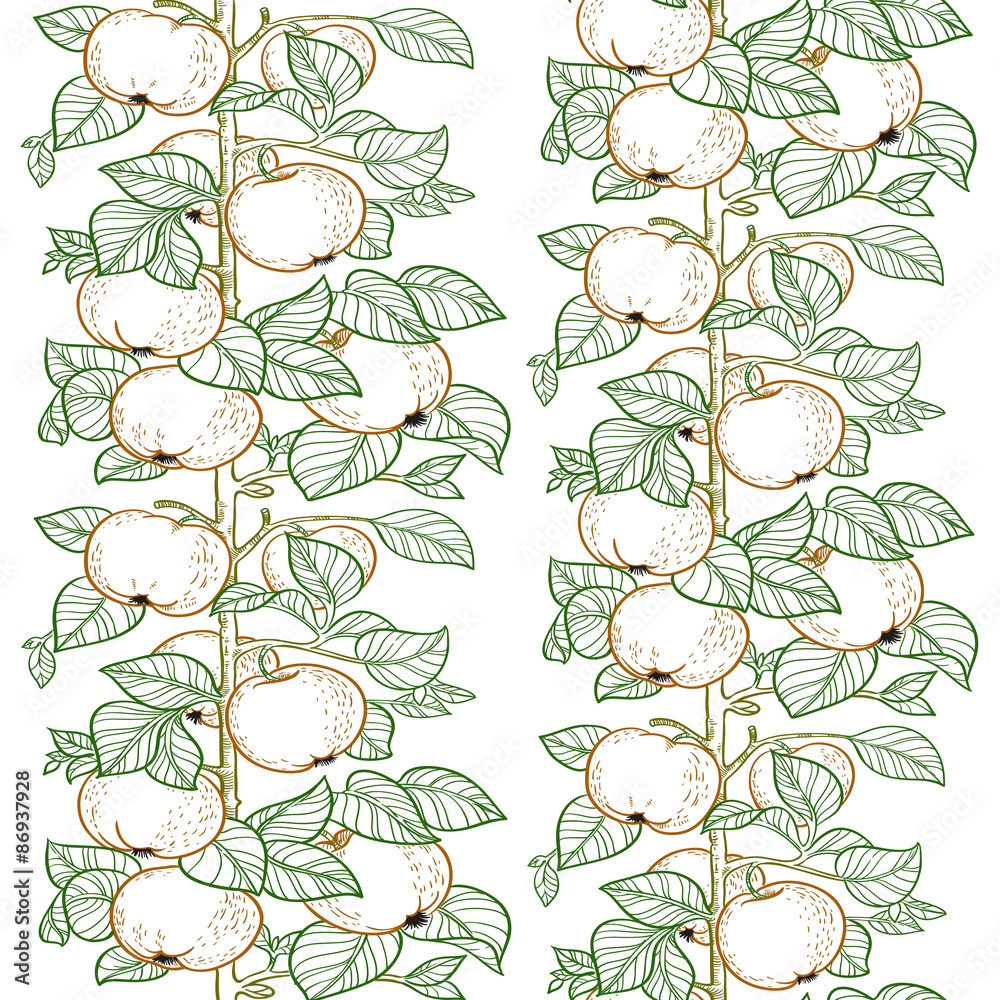 Seamless line pattern of the branches of the apple trees with ap Stock ...