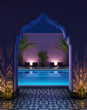 Moroccan riad courtyard with a swimming pool