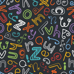 Poster - Abstract hand-drawn color doodle alphabet seamless background