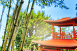 Red pagoda roof in oriental garden