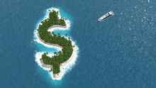 Paradis Fiscal, Financier Ou évasion Des Fortunes Sur Un île En Forme De Dollar.