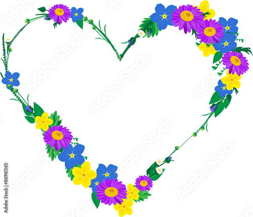 vector frame in heart shape made of flowers Stock Vector | Adobe Stock