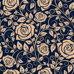 Poster - Blooming roses floral seamless pattern