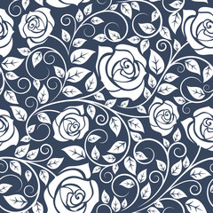Poster - Seamles pattern with stems of white roses