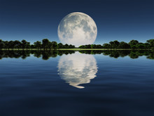 Moonrise Over Lake