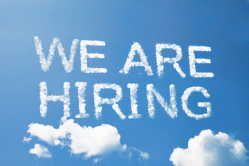 Wall Mural - We are hiring cloud word on sky