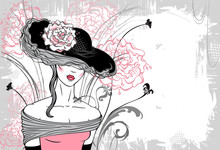 Lady In Hat With Flower - Horizontal Vector