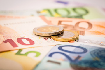 Closeup of banknotes and coins