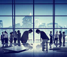 Wall Mural - Business People Bowing Discussion Communication Cityscape Meetin