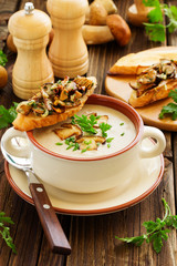 Wall Mural - Delicious soup puree with wild mushrooms.