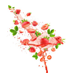 strawberries with juice splash isolated on the white background