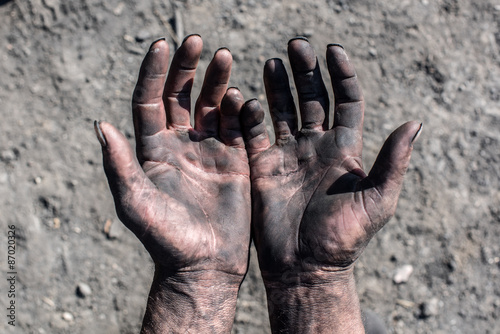 Fotografie, Obraz Worker Hands. Worker Man with Dirty Hands.