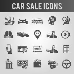 Simple black icons set. Car sale. Set 1