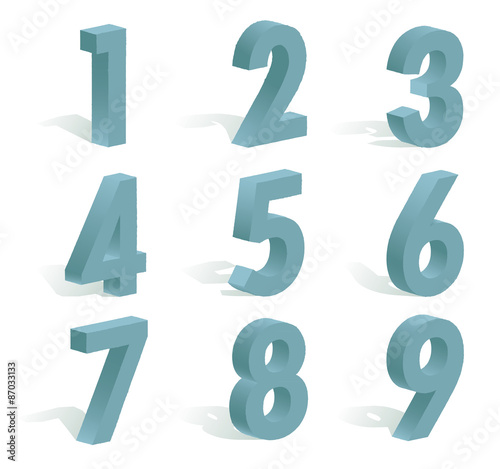 Fotografía 9 numbers in 3D with shadow on white background