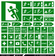 Set of safety signs. Exit signs. Set of emergency exit signs. Collection of warning signs. Vector illustration. Signs of danger. Signs of alerts.