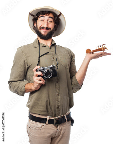 Fotografía crazy explorer man with plane