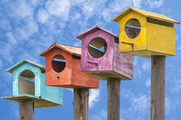 nesting boxes and blue sky background