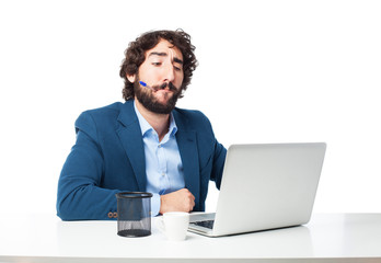 Poster - confused businessman with laptop