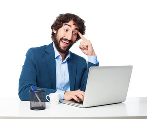 Poster -  businessman thinking with laptop