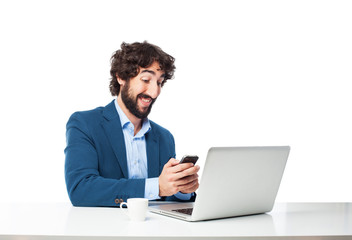 Poster - happy businessman with telephone