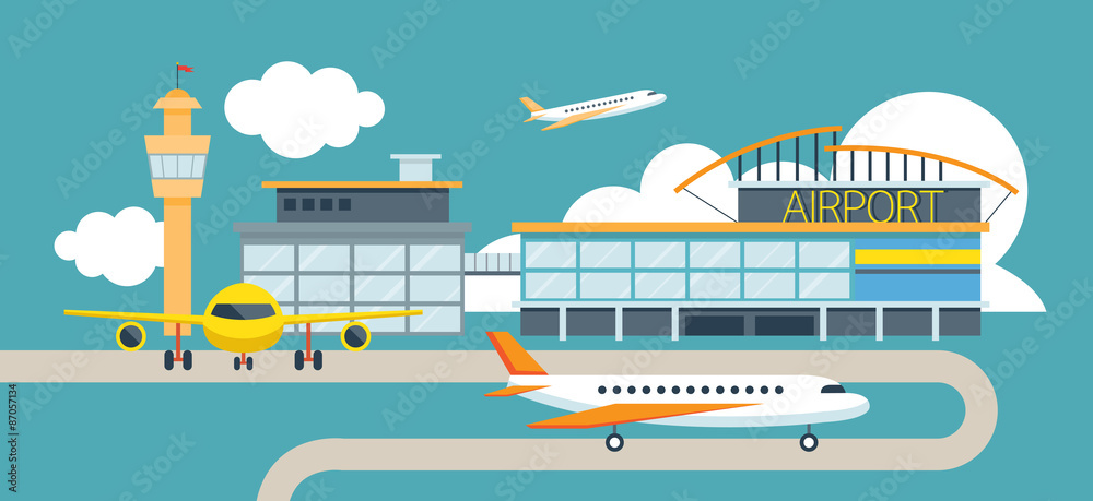 Plane and Airport Flat Design Illustration Icons Objects Stock Vector ...