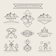Camping Label And Badge Linear Style