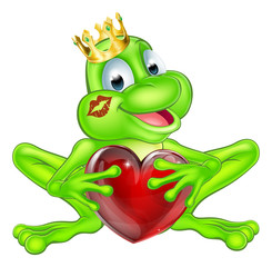 Canvas Print - Frog prince with crown and heart