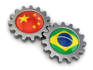 Poster - Chinese and Brazilian flags on a gears (clipping path included)