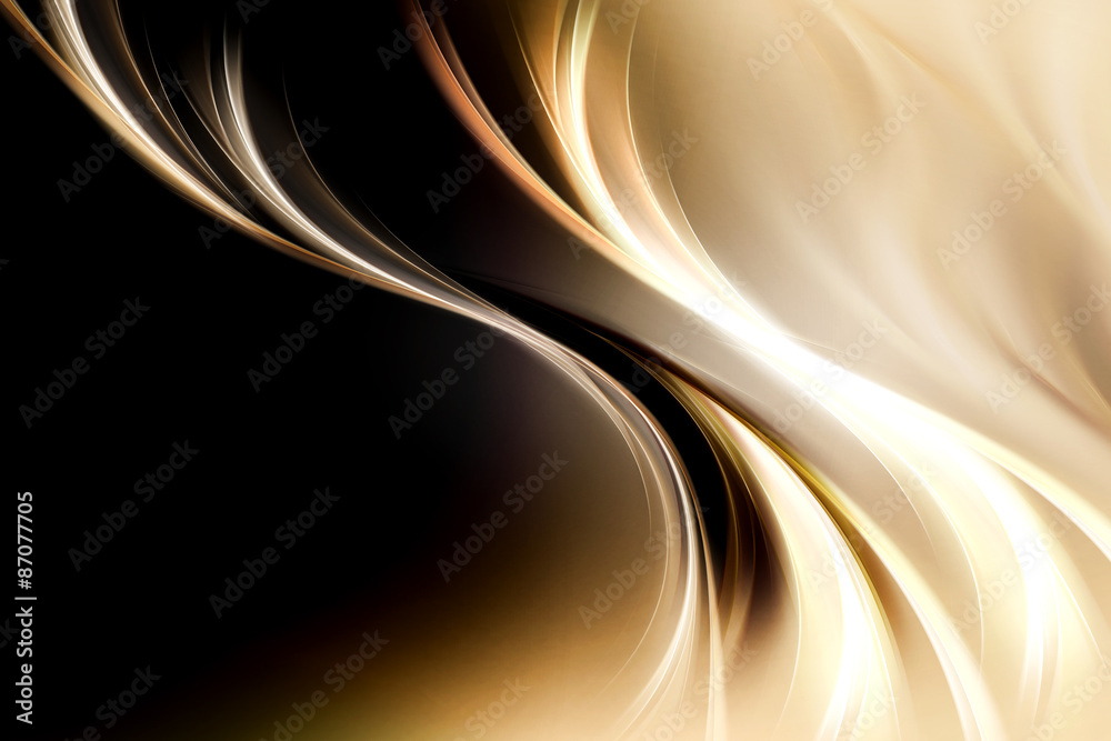 Gold Brown Fractal Waves Art Abstract Background - obrazy, fototapety, plakaty 