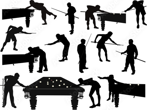 Fotografie, Tablou set of isolated silhouette men plaing billiards