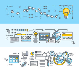 Poster - set of thin line flat design concept banners for creative process, big idea, website and app design 