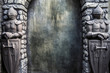Knight Protectors Stone Statues and Cracked Grunge Wall Background